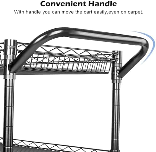 WDT Heavy Duty 3 Tier Utility Cart,Wire Rolling Cart with Wheels, Commercial Grade Service Cart with Shelving Liners and Handle Bar Metal Carts for Kitchen Office Hardware - Image 6