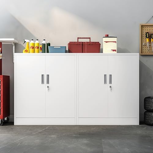 Wanfu Metal Storage Cabinet, 36" H Locking Storage Cabinet with 2 Adjustable Shelves for Garage, Home, Office, Utility Room-White - Image 4