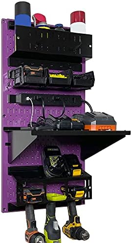 Wall Control Power Tool Storage Organizer Kit Cordless Drill Holder Charging Station Rack 16” x 32” Metal Pegboard Organization System (Purple Pegboard) by Wall+Control