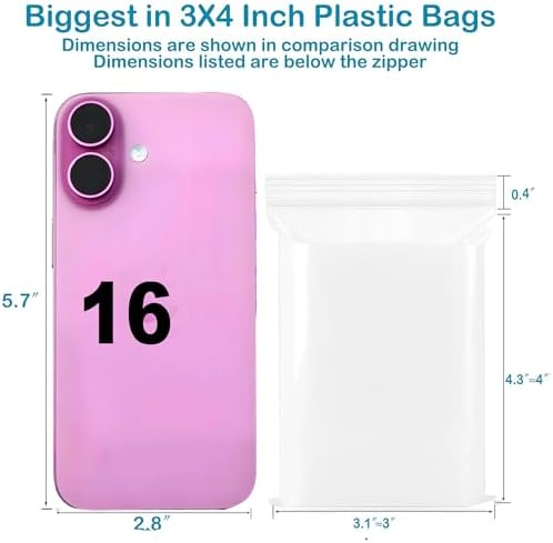 3''X 4'' (Pack of 100) 2 Mil Thick Clear Reclosable Small Zip Plastic Poly Bags With Resealable Lock Seal Zipper for Photo, Jewelry, Bakery, Treats, Travel, Storage, Packaging & Shipping - Image 2