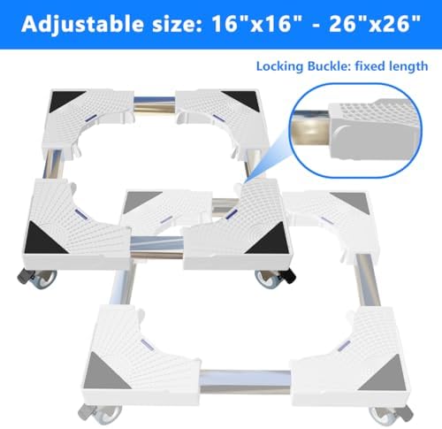 Appliance Dolly Cart with 4 Locking Wheels Mini Fridge Stand Adjustable Universal Mobile Roller for Portable Washer, Dryer, Refrigerator, Furniture, White - Image 2