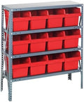 Quantum Storage Systems 1239-SB807RD Shelving Unit, 12" D x 36" L x 39" H, Carbon Steel, Galvanized with Red Bins by QuantumStorageSystems
