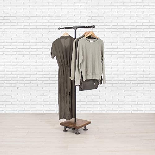 Industrial Pipe and Wood Clothes Rack 2-Way, Garment Rack, Clothing Rack, Closet Organizer, Clothing Storage and Display, Wood Shelving - Image 2