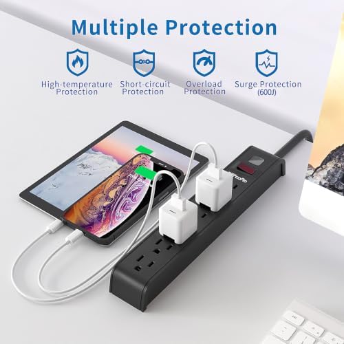 Power Strip Surge Protector, 4 Feet Extension Cord, 600 Joules Surge Protection, Multiple Protection 6 Outlet Strip, ETL Listed - Image 3