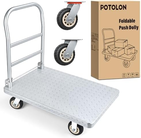 Stainless Steel Platform Cart 1320 lbs Heavy Duty Flatbed Push Dolly with 5 Inch Rubber Wheels 36 x 24 Inch Platform Truck for Warehouse Industrial Use Black by Unknown