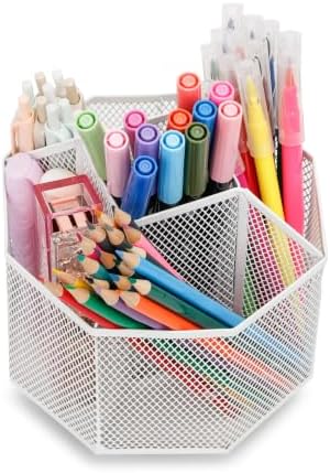 Exerz Desk Organizer 360 Rotating Pen Holder 5 Compartments Caddy White - Image 5