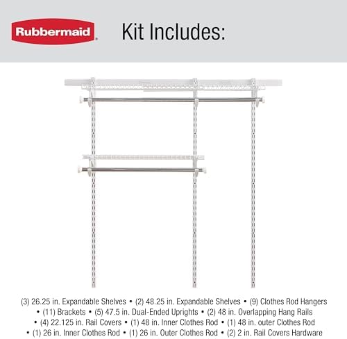 Rubbermaid Configurations Custom Closet Kit 3-6 Ft. Adjustable Metal Wire Shelving White Finish Expandable Organization System Hardware Included for Home Closet/Pantry/Laundry/Mudroom - Image 6