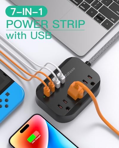 Mifaso Power Strip with USB, 15Ft Compact Flat Plug Extension Cord - Image 2