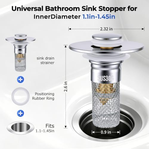 2 Pack Pop-up Sink Stopper, Bathroom Sink Stopper, Sink Drain Strainer - Image 2
