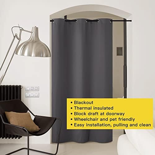 NICETOWN Closet Curtain for Bedroom Door Privacy, Faux Folding Accordion Doors, Blackout Noise Reducing Room Divider Curtains for Doorway Laundry Room Bifold Door (1 Panel, 5ft Wide x 9ft Long, Grey) - Image 3