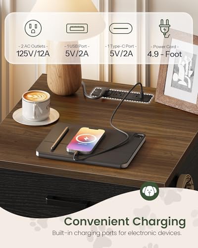 CHOEZON Dog Crate Furniture, Wooden Dog Kennel with Charging Station and Storage Drawer, Indoor Pet Crate End Table for Small Breeds,Dog Cage for Living Room, Bedroom, Black and Walnut MGW01UBL - Image 4