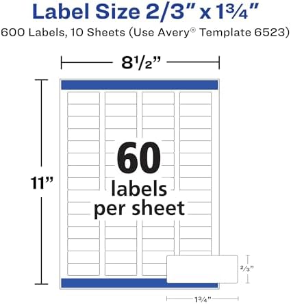 Avery Return Address Labels, Sure Feed and Easy Peel Technology, Glossy White Labels, 2/3" x 1-3/4", Permanent Adhesive, Laser/Inkjet, 600 Total (6523) - Image 6
