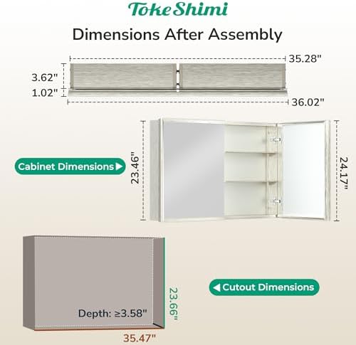 TokeShimi 36 x 24 Brushed Nickel Recessed Medicine Cabinet, Assembly Required, Bathroom Mirror Medicine Cabinet, Lightweight Aluminum Frame， Stepless Adjustable Shelves, Tempered Glass - Image 2