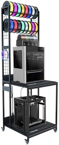 Heavy Duty PRT22 3D Printer Stand with Power Hub, High Density Polymer Vibration Damping Pads, Elevated Storage & Locking Wheels for Most Large Printers by Poweruck