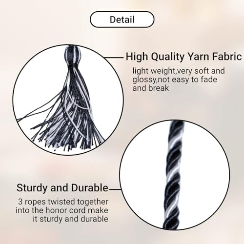 Graduation Honor Cords, 68" Long (Black/White) - Image 3