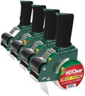 Duck HD Clear Packing Tape Dispenser Heavy Duty Packaging Tape Gun for Packing Boxes, Shipping and Moving - Includes 1 Refill Roll of HD Clear 1.88 in. x 50 Yards - Foam Handle (287398) (Pack of 4) by DuckBrand