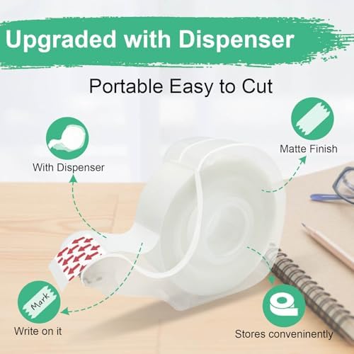 Tape Bulk, Clear Tape, Invisible, Matte Finish, Writable, 3/4 in x 650 in, Transparent Tape, 12 Rolls with Dispensers, Ideal for Gift Wrapping, School Supplies & Office Use - Image 4
