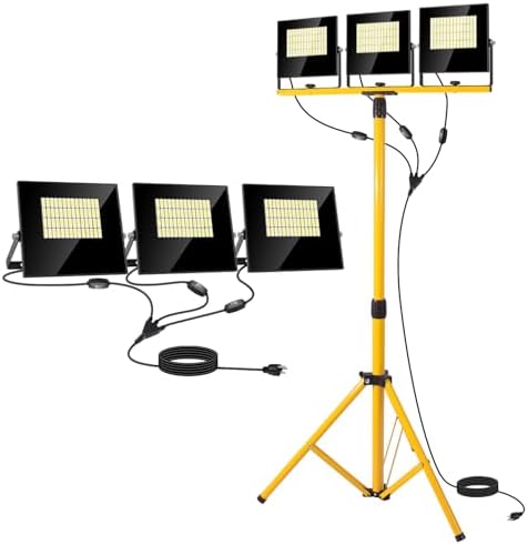 36000Lumen LED Work Lights with Stand - 3 Head Foldable Work Light on Stand with 16FT Cord - IP67 Waterproof Tripod Lights for Outdoor Indoor Job Site Workshop Garage Construction Tripod Lighting by LightupEveryCorner