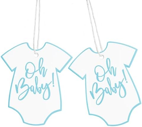 100Pcs Gift Tags with String Oh Baby Sign Blue Baby Clothes Large Gift Tags with 65 Ft Jute Twine Cute Tags White Paper Gift Tag for It's a Boy Gender Reveal Baby Shower Party Gift Wrap Tag by ASYEHJNR