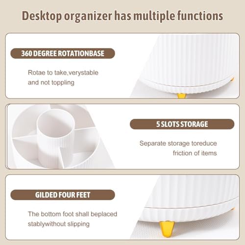 Gawsey White Desk Organizers and Accessories with Desk Organizer 360° Rotating Pen Holder and Office Supplies, Cute Stationery Supplies Set - Image 2