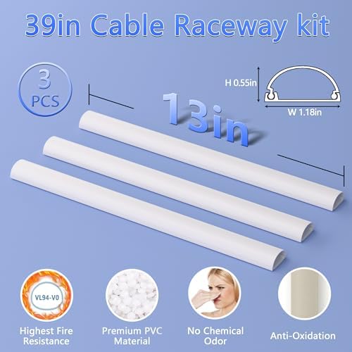 ZhiYo 39in Cord Hider for 2-3 Wall-Mounted TV Wires, 1.2"W x 0.55"H, White - Image 3