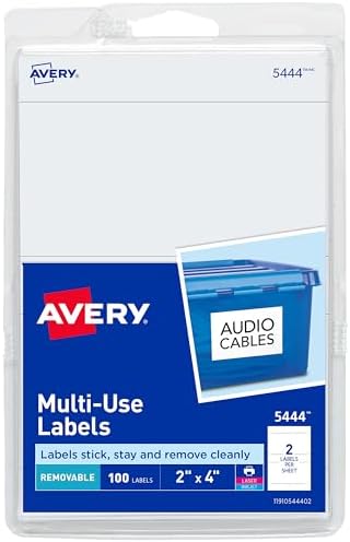 Avery® Printable All-Purpose Removable Labels, 2" x 4" White, Write or Print, Great for Organization Projects, 100 Customizable Blank Labels (5444) by Avery