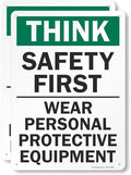 SmartSign 2-Pack 'Think Safety First Wear Personal Protective Equipment' Sign - 10" x 14", 40 mil Laminated Rustproof Aluminum, Fade-Resistant, Green, Black and White, Made in USA by SmartSign