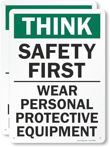 SmartSign 2-Pack 'Think Safety First Wear Personal Protective Equipment' Sign - 10" x 14", 40 mil Laminated Rustproof Aluminum, Fade-Resistant, Green, Black and White, Made in USA by SmartSign