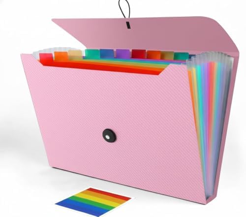 Accordion File Organizer, Accordion Folder for Sorting Documents and Papers, 13 Pockets Expanding File Storage Organizer for Hospital Bag Essentials, Home, Travel and Office Use (Pink) by Weovepaw