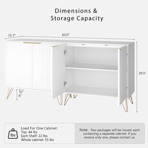 Storage Cabinet with 2 Fluted Doors and Adjustable Shelves, White, 2pcs丨Modern Wood Accent Table, Sideboard Buffet Cabinet, Console Table for Living Room, Hallway, Entryway - Image 2