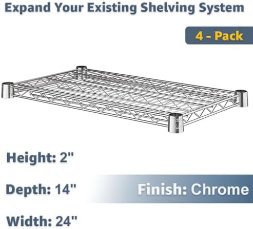14"x24" Chrome Wire Shelf 4-Pack, Kitchen Pantry & Garage Storage Rack Add-On Shelving Unit - Image 2