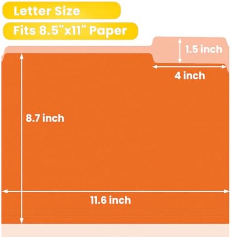 SUNEE File Folders, 30 Pack Manilla Folders 8.5 x 11, Colored File Folders Home Office School Supplies for Documents Files Paper, Orange - Image 2