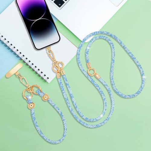 Crystal Phone Strap Crossbody and Wrist Lanyard, Anti Theft Layered & Wrist Strap Cell Phone Neck for Women - Image 7