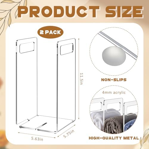 LEIFIDE Set of 2 Towel Organizer for Closet Shelf, Interlocking Acrylic Towel Storage Organizer for Bathroom, Storage Rack with Divider for Linen Closet, Cabinet and Home Organization (Clear) - Image 3