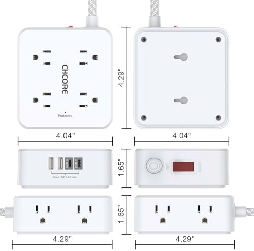 Surge Protector Power Strip - CHCORE 20Ft Braided Extension Cord with 8 Outlets with 4 USB (2 USB C) Charging Ports, Flat Plug Multi Plug Outlet Extender Charging Station for Home Office, ETL, White - Image 7