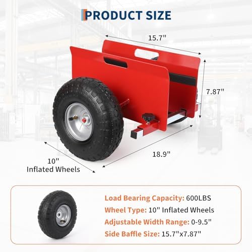 600 LBS Panel Dolly, Door Dolly Adjustable Drywall Mover with 10" Tires - Image 3