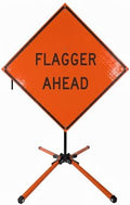 Traffic Roll-Up Sign Kit with Stand – Collapsible Safety Sign & Heavy-Duty Portable Stand, High Visibility, Easy Setup (Flagger Ahead, Reflective) by EASTERNMETALSIGNSANDSAFETY