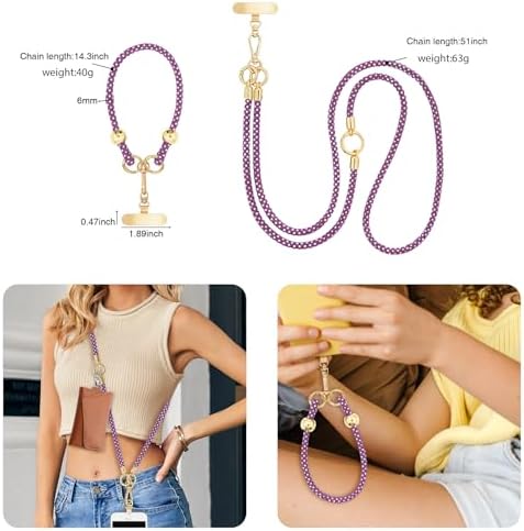 Crystal Phone Strap Crossbody and Wrist Lanyard, Anti Theft Layered & Wrist Strap Cell Phone Neck for Women - Image 5