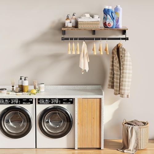 Luxspire 28.7" Wall Mount Clothes Rack with Wood Top Shelf Hanging Clothes - Image 6