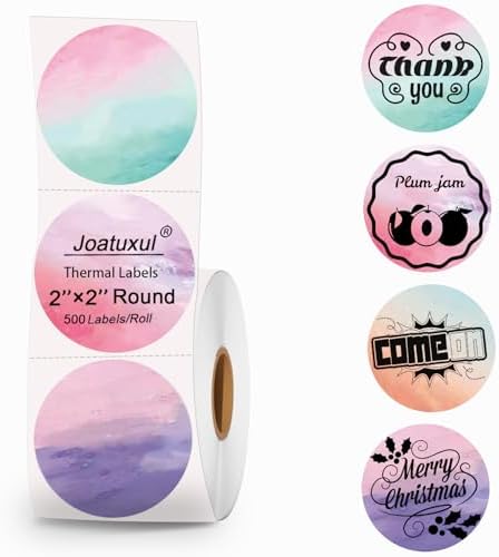 2 inch Round Thermal Labels - Direct Thermal Stickers, 500 Labels for Printer, 4 Colors by Joatuxul