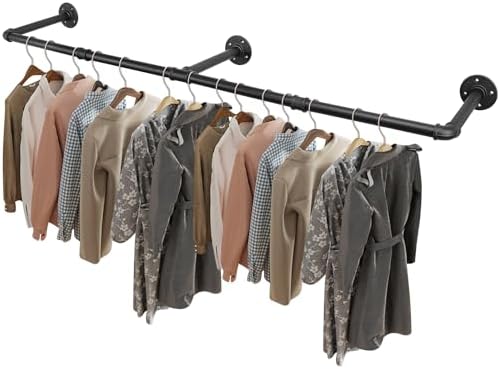 Livabber Industrial Pipe Clothes Rack, Heavy Duty Detachable Iron Garment Rack Wall Mounted, Rustic Saving Space Clothes Bar Multi-Purpose Hanging Rod for Bedroom, Closet, Black (60 Inch) by Livabber