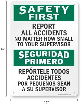 SmartSign - S-5981-PL-14 "Safety First - Report All Accidents To Supervisor" Bilingual Sign | 10" x 14" Plastic - Image 5