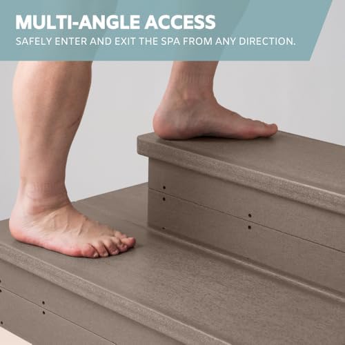 DENKOE Heavy Duty Hot Tub Steps with Storage - Waterproof, Non-Slip & No Maintenance - Large 700LBS Capacity - Multi Angle Access - Ideal for Spa Steps, Hot Tub Stairs - Brown Spa Step for Outdoor - Image 2