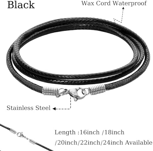 Black Leather Necklace Cord with Clasp Braided Wax Rope Chain for Men Women with Stainless Steel Clasp 2mm Leather Cord Necklace for Pendant - Image 2