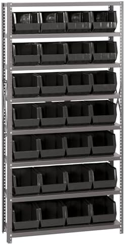 Quantum Storage Systems QSBU-239BK Giant Open Hopper Steel Shelving System, 12" D x 36" W x 75" H, with 8 Shelves and 28 QUS239 Bins, Black by QuantumStorageSystems
