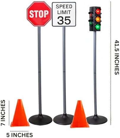Attatoy Large Traffic Signs Playset (32pc Set), 42in Tall Street Sign and Traffic Light Set for Play with Ride-On Cars and Vehicles - Image 6