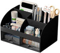 COMFYROOM Desk Organizer with 6 Compartments and 2 Drawers, Plastic Makeup Organizer, Pen Holder for Desktop Storage, Desk Organization for School, Home, Office Supplies (Black) by COMFYROOM