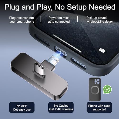 Bulatry 2-Pack Wireless Mini Lavalier Microphone for iPhone,Android Phone - 65ft Cordless Clip on Mics with Noise Reduction 6H Working Time for Video Recording - Image 3