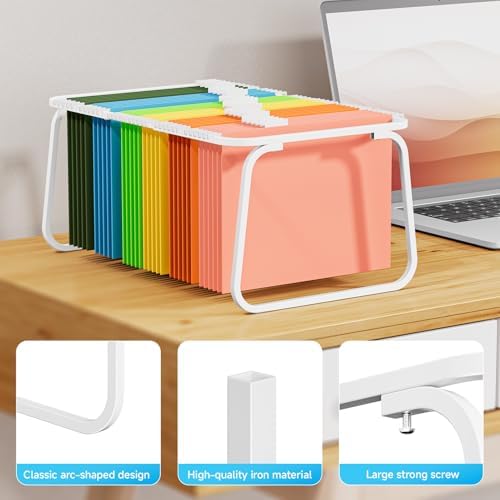 Marbrasse Hanging File Folder Frame, Adjustable Letter Size File Holder 16-25 Inches, Metal File Cabinet Rails for Office, Home, School, White - Image 6