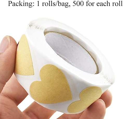 HAHIYO 1Inch 500Pcs Natural Brown Kraft Heart Shaped Stickers - Permanent Adhesive Dot Stickers for Jar Canning Label Price Tag Store Organizing - Image 6